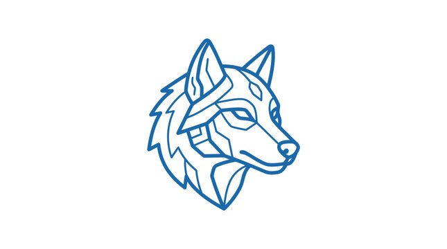 Wolf head illustration in blue lines.