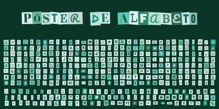Poster de alfabeto con letras recortadas estilo collage para diseno educativo infantil y decoracion de aulas escolares
