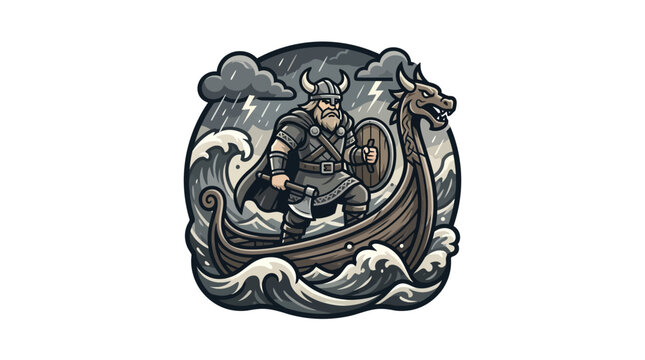 Viking warrior on a dragon boat.