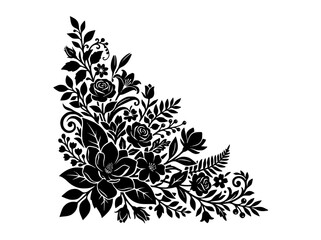 Fototapeta premium Elegant black and white floral corner border illustration