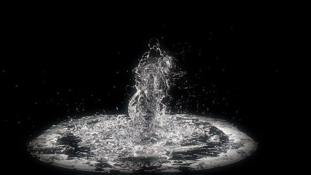 A black and white water dance with splashes woman, ideal for envent background animation, abstract shows and concerts with music dancers