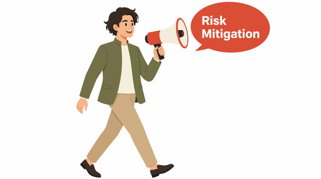 Man holding megaphone for risk mitigation announcement.