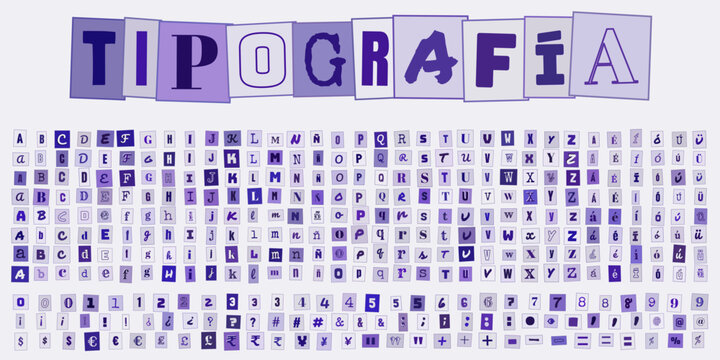 TIPOGRAF&Iacute;A conjunto de letras y n&uacute;meros variados para dise&ntilde;o gr&aacute;fico creativo y composici&oacute;n de textos personalizados en proyectos digitales