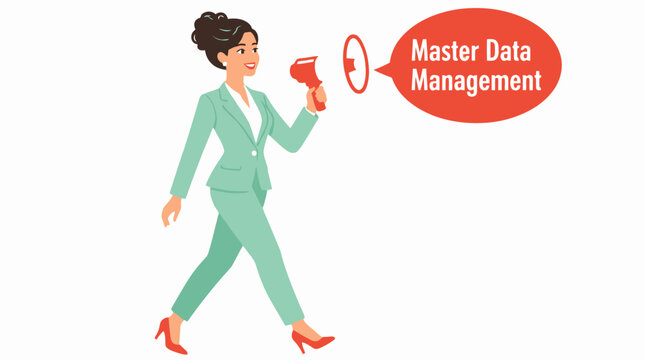 Businesswoman announcing master data management concept.