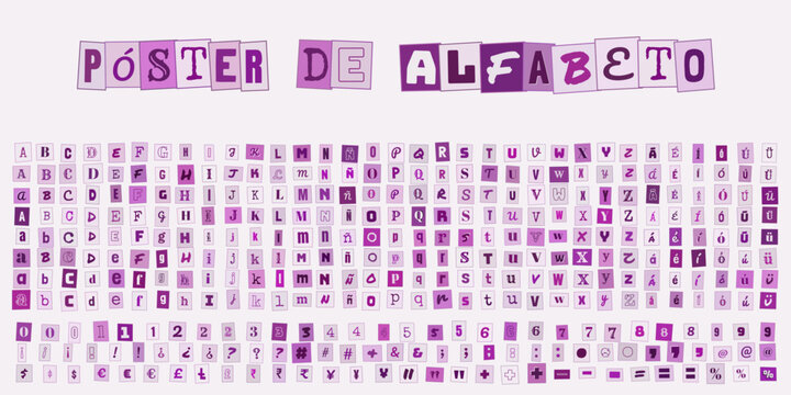 Poster de Alfabeto con letras y numeros variados, diseno tipografico creativo para proyectos escolares, educacion infantil y diseno grafico