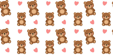 Obraz premium seamless cute teddy bears and hearts vector pattern illustration