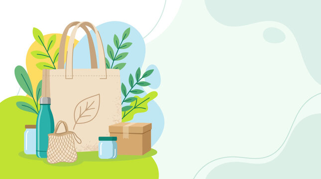 Zero waste lifestyle eco friendly products vector background template with copy space