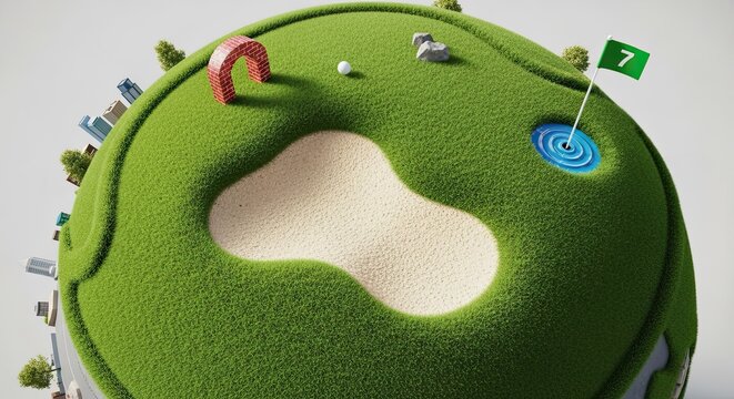 Miniature Golf Course Planet with Cityscape
