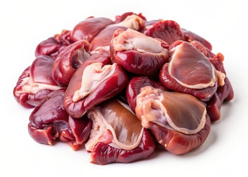 Raw Poultry Offal on a White Background