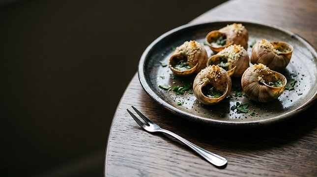 Gourmet escargot snails baked in shells with garlic butter