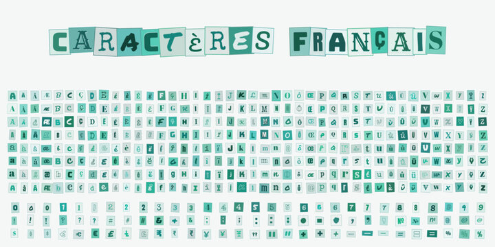 CARACTERES FRANCAIS alphabet typographie style lettre decoupee pour design graphique affiche et composition de texte personnalise