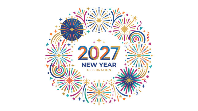 Vibrant fireworks wreath for 2027 new year celebration