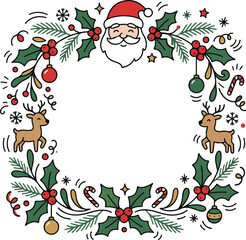 Fototapeta premium Festive Christmas Border with Santa Deer and Holly Decoration