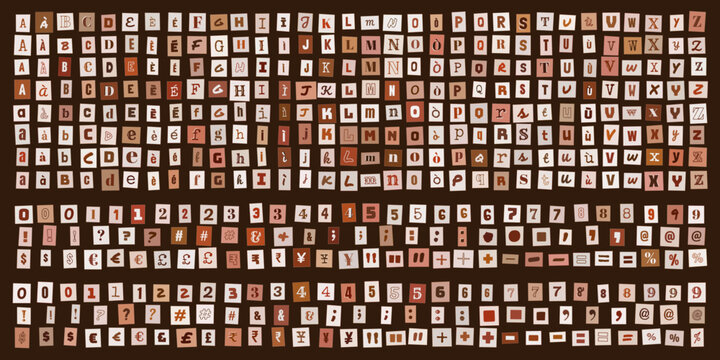Lettere ritagliate stile riscatto alfabeto numeri simboli per collage creativo e design grafico vintage e tipografia fai da te