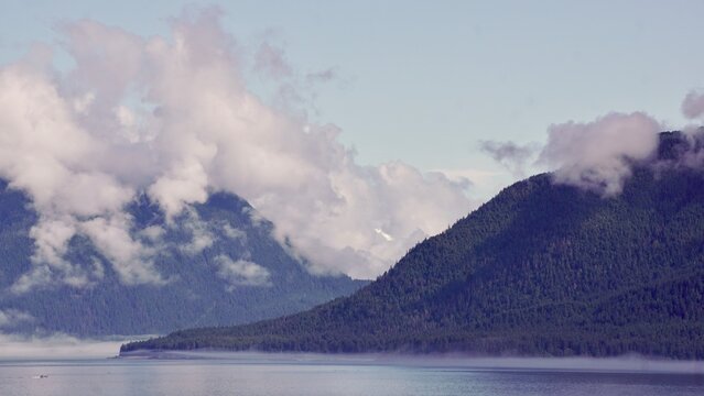 misty shoreline views along the Alaskan coast