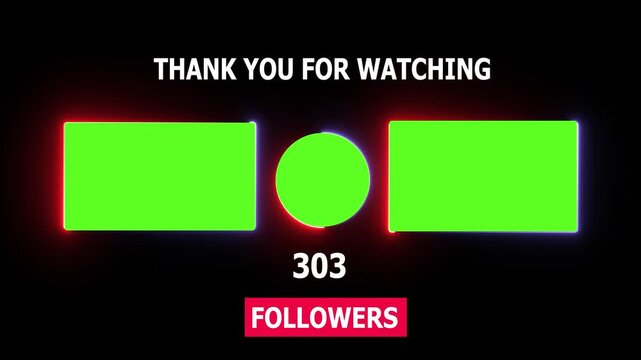 You tube end screen template with green screen placeholders and animated follower counter for social media channel outro and branding