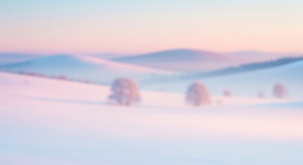 Naklejka premium Dreamy Winter Landscape - Serene Snowy Hills Under Pastel Sky.