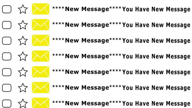 New Message showing in the email style, 4k animation scrolling with lot of messages concept. Unread message, email marketing.Animated Important E-Mail on Webmail. 4k background animation