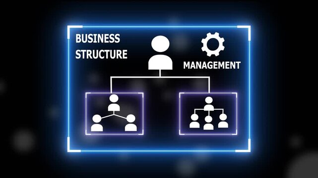 Dynamic futuristic business structure and management hierarchy concept with glowing blue organizational chart and modern corporate team for presentations and corporate training 4k background animation