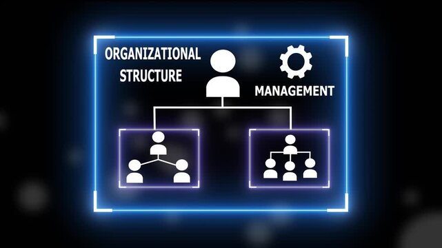 Dynamic futuristic organizational structure animation with glowing blue management hierarchy chart corporate team workflow and leadership concept for business presentations and 4k background animation