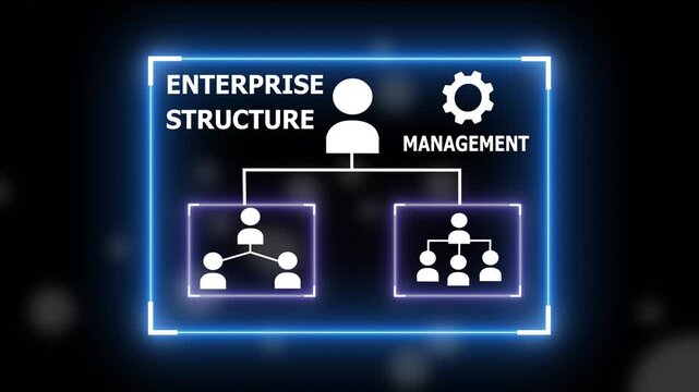 Corporate hierarchy and enterprise structure concept with glowing futuristic management organizational chart and team hierarchy 4k background animation