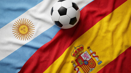Naklejka premium Professional Studio Presentation of Argentina and Spain Soccer Flags for 2026