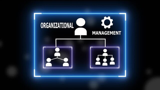 Dynamic futuristic organizational structure animation with glowing blue management hierarchy chart corporate team workflow and leadership concept for business presentations and 4k background animation