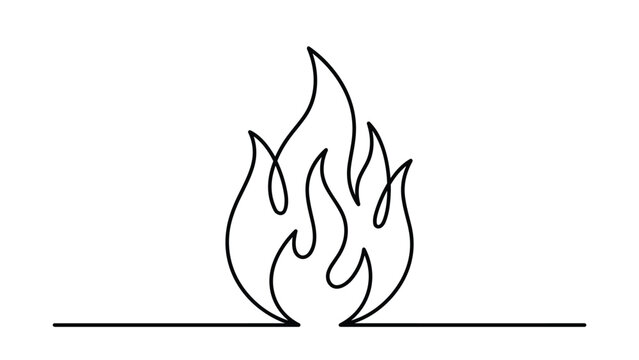 Continuous single line drawing of fire flame.