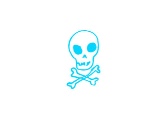 Hand drawn cyan skull and crossbones sketch on white background with crossbones skeleton illustration minimalist isolated creative