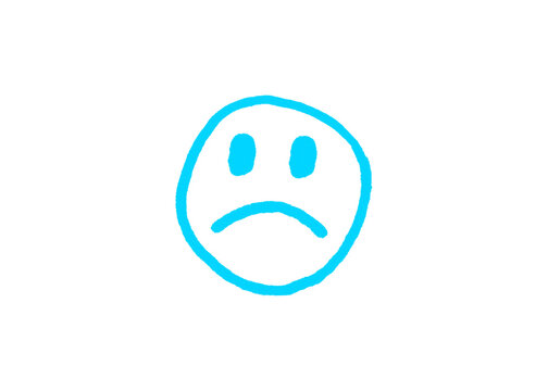 Simple hand drawn cyan sad face expression doodle with expression illustration minimalist isolated creative negative depressed melancholy downcast character