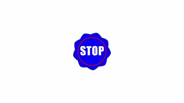 Blue stop sign with red circle and white text on a white background symbol warning