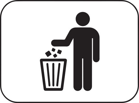 MobilePerson throwing trash into bin icon in black silhouette environmental cleanliness responsibility design