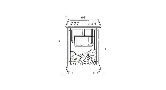 Vintage popcorn machine illustration line art.