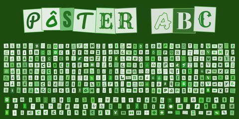 Fototapeta premium POSTER ABC, alfabeto estilo carta de resgate, conjunto de letras e numeros recortados para design grafico criativo e tipografia urbana