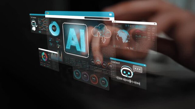 Futuristic Interface with AI Technology Showing Data Visualization, Chatbot Functionality, and Interactive Graphs for Digital Experience in Modern Business Sigmoid