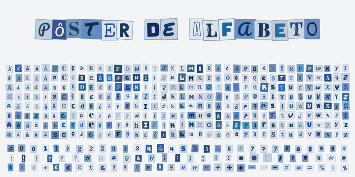 Poster de Alfabeto com letras numeros e simbolos para educacao infantil e design grafico criativo para decoracao de sala de aula