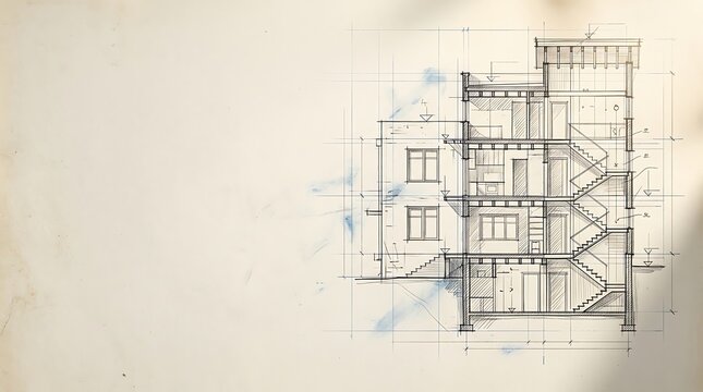 Architectural cross section sketch of a residential building