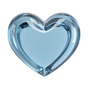 Shiny blue glass heart shape icon isolated on transparent background