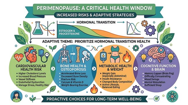 Perimenopause health risks and adaptive strategies medical infographic