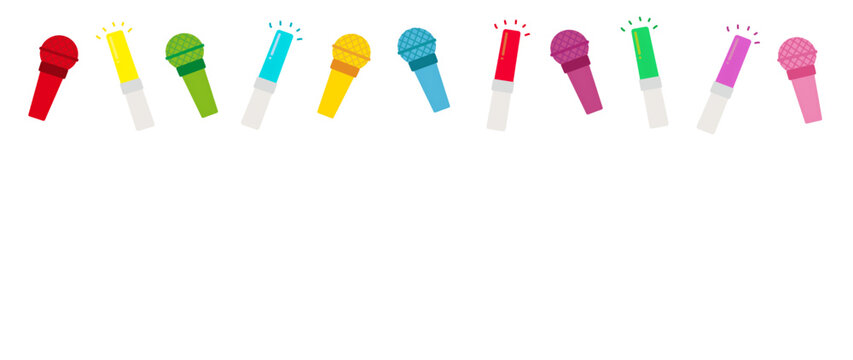 カラフルなマイクとペンライトのイラスト背景素材|デコレーション向け素材/Colorful microphone and penlight illustration background material