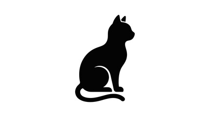 Black cat silhouette sitting upright on a plain background © cicik