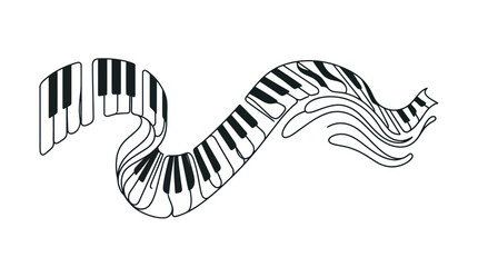 Abstract wavy piano keyboard ribbon in minimalist line art © cicik