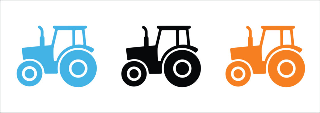 Farm tractor icon set illustration, solid outline and sketch style collection, agricultural machinery symbols, farming equipment vector icons, modern rural technology design elements isolated on white