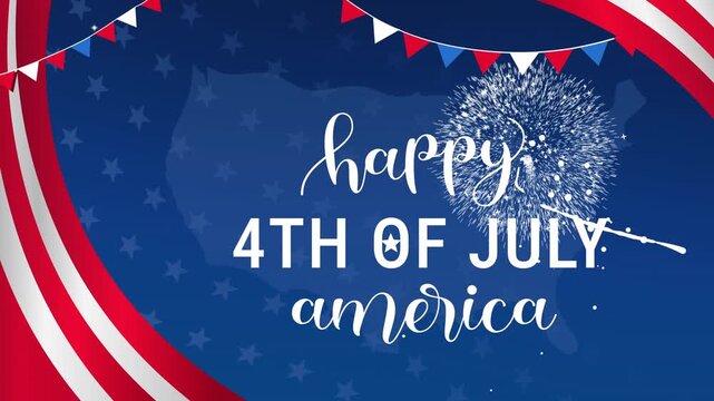 4th of july text with united states flag in a fireworks display for independence day celebrations. Suitable for patrioticthemed designs.