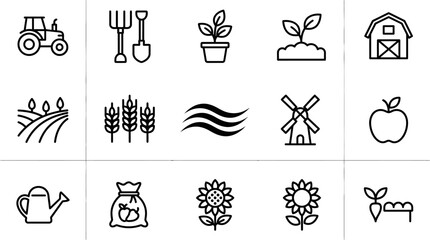 Fototapeta premium Agriculture farming icons and symbols.