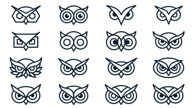 Collection of various owl face designs.