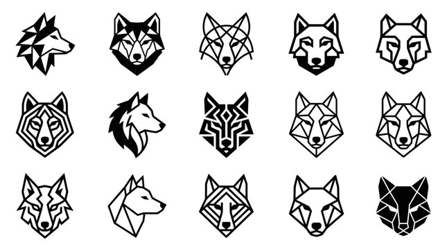 Geometric wolf heads in black and white.