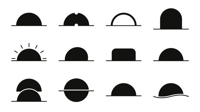 Various black sun and moon shapes.