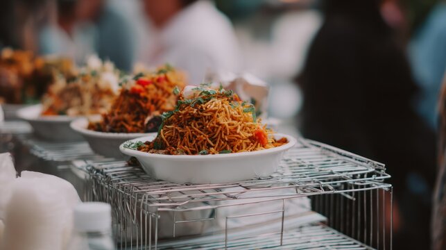 Food Display at Outdoor Market Stall.