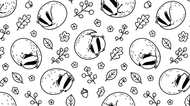 Black and white bee and floral pattern design.